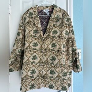 E.L.C.C Tropical Palm Trees Leopard Tapestry Blazer size 3X.  Vintage.